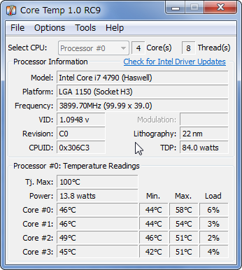 Cpu温度をモニタリングするソフト Core Temp 自由とテクノロジーを愛す者のサイト